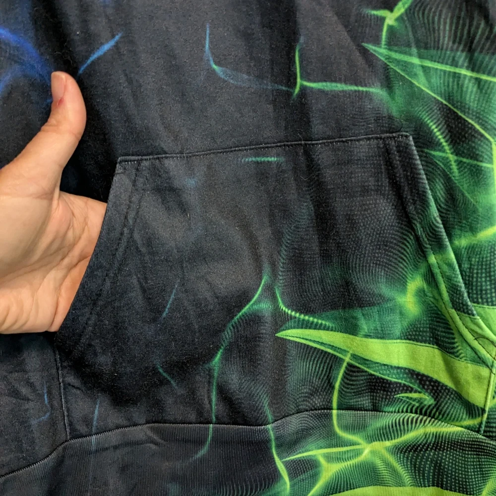 Blue, Green and Black Hooded Sweatshirt - front pocket Kids Sz 14-16